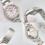 photo de Montre Rolex Datejust 31 mm pour femme, cadran en nacre rose, lunette en diamants